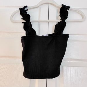 Zara Black Ruffled Cropped Top